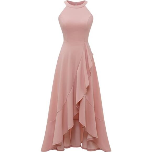 Womens Halter Split Hem Dress Elegant Pink - Picture 6 of 6